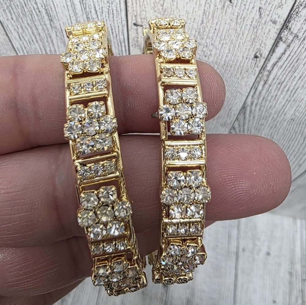 Elegant Gold And  Crystal Bangle Set - Picture 2 of 2